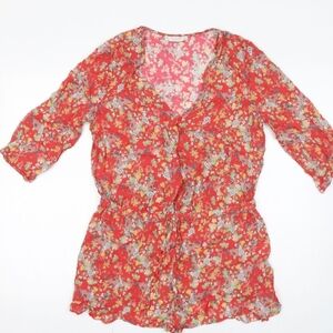 Pull & Bear Red Floral V-Neck Romper